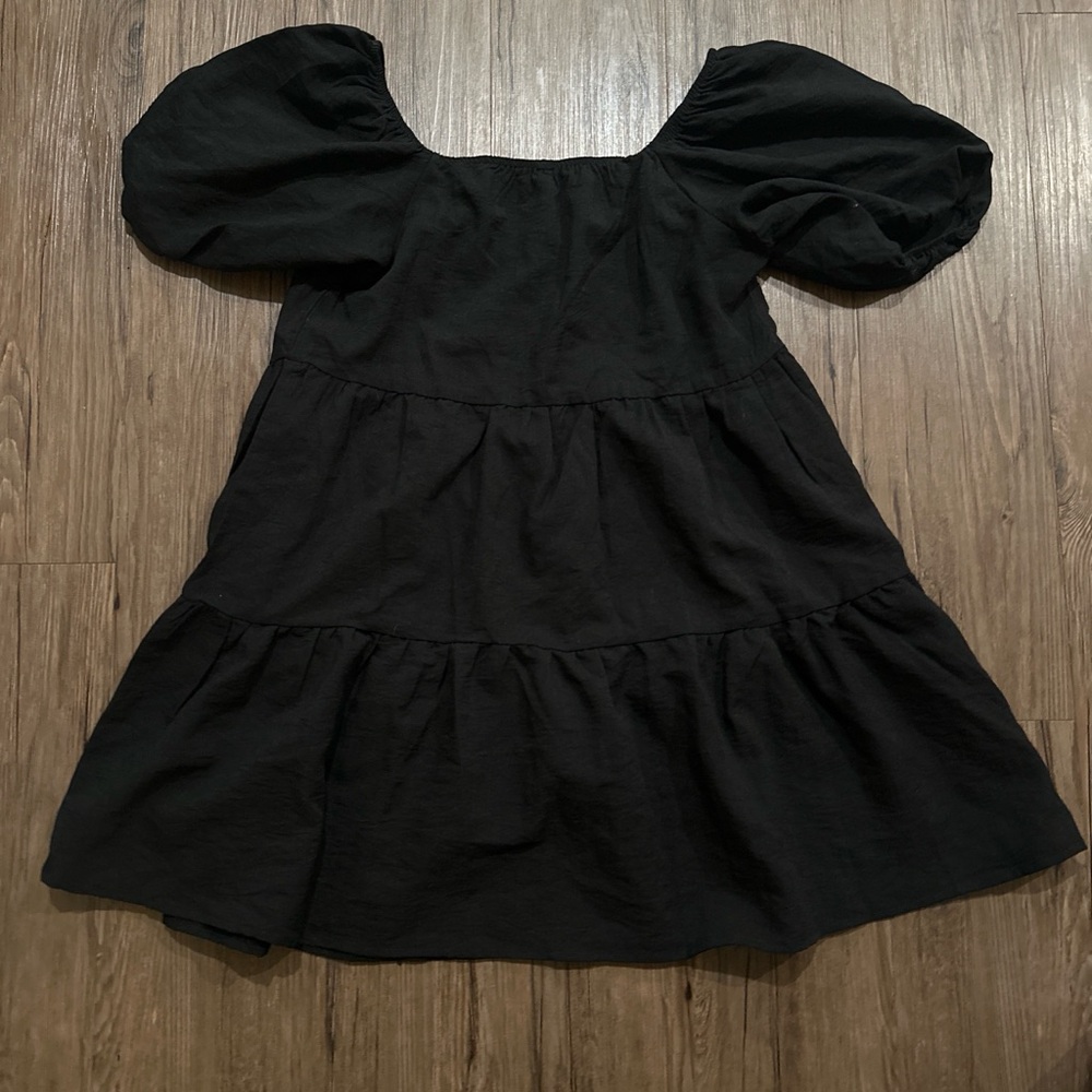 Black Puff Sleeve Tiered Dress